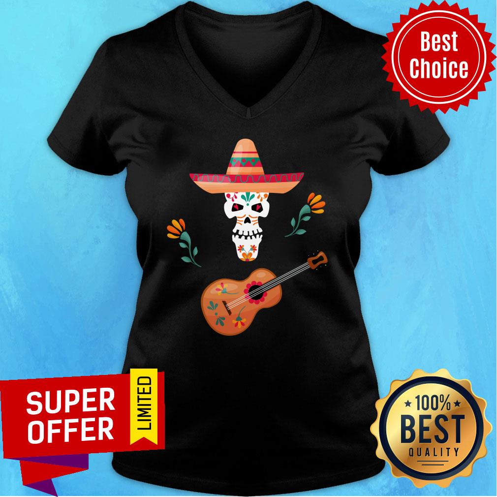 Guitar Day Of Dead Dia De Muertos Sugar Skull Shirt - Image 3