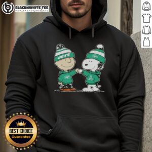 Alternative view of Nice Peanuts Charlie Brown Fist Bump Snoopy X New York Jets Football T-Shirt