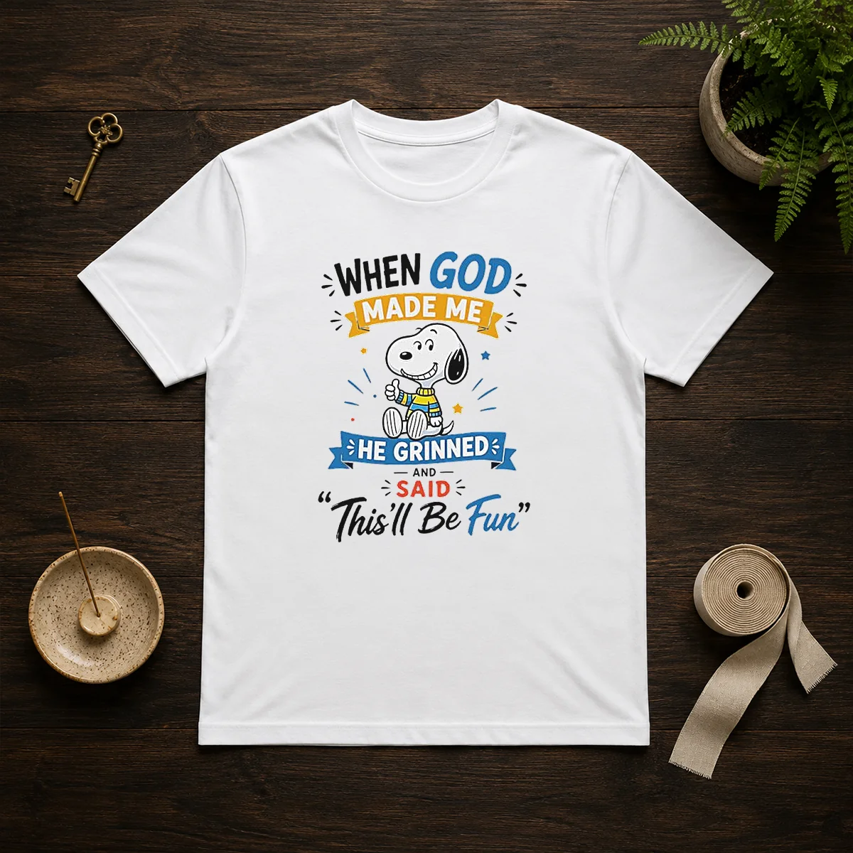 Official Snoopy Peanuts When God Made Me He Grinned And Said Thisll Be Fun Shirt