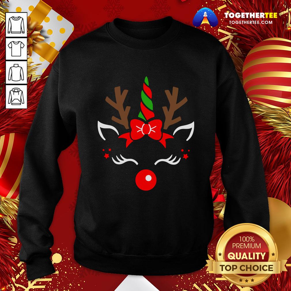 Official Unicorn Face Reindeer Antlers Christmas Funny Pet Kids Gifts Shirt - Image 4