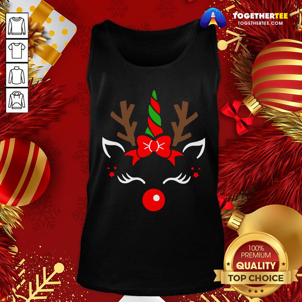 Official Unicorn Face Reindeer Antlers Christmas Funny Pet Kids Gifts Shirt - Image 3