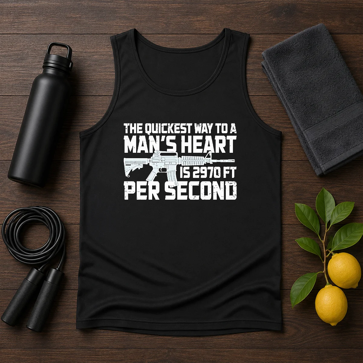 Original The Quickest Way To A Man Heart Is 2970 Ft Per Second Ar15 Rifle Firearm Shirt - Image 3
