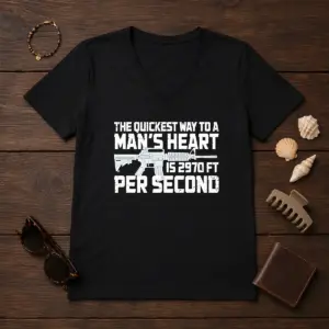 Alternative view of Original The Quickest Way To A Man Heart Is 2970 Ft Per Second Ar15 Rifle Firearm Shirt