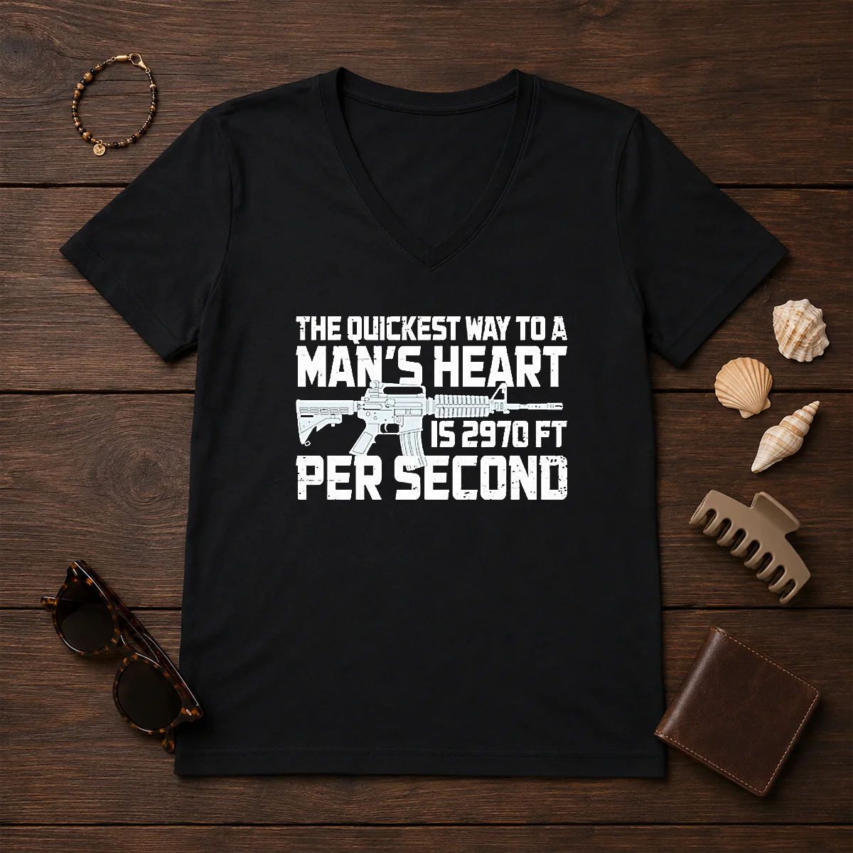 Original The Quickest Way To A Man Heart Is 2970 Ft Per Second Ar15 Rifle Firearm Shirt - Image 2