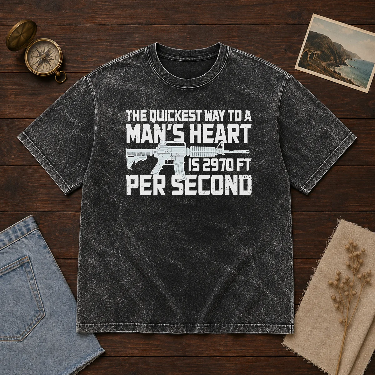 Original The Quickest Way To A Man Heart Is 2970 Ft Per Second Ar15 Rifle Firearm Shirt - Image 8