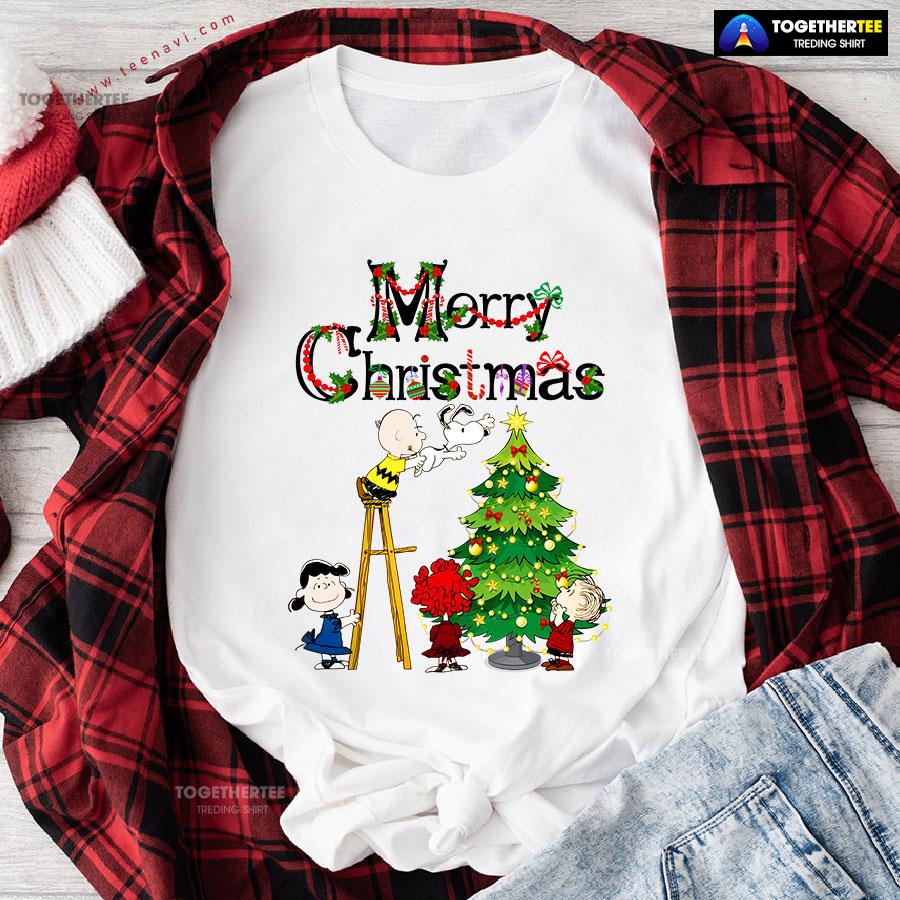 Merry Christmas Snoopy Charlie Brown Lucy van Pelt Linus van Pelt T-Shirt - Image 2