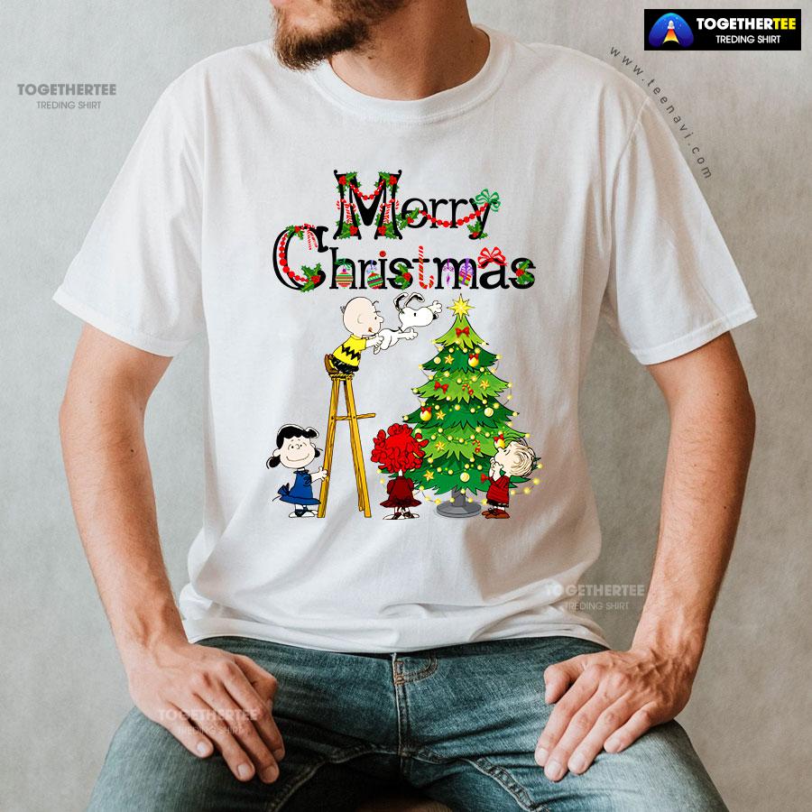 Merry Christmas Snoopy Charlie Brown Lucy van Pelt Linus van Pelt T-Shirt - Image 3