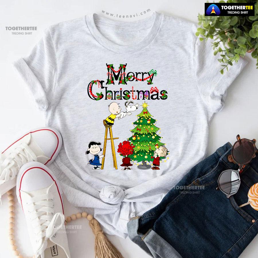 Merry Christmas Snoopy Charlie Brown Lucy van Pelt Linus van Pelt T-Shirt - Image 6