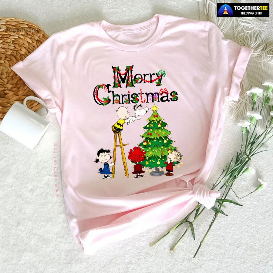Merry Christmas Snoopy Charlie Brown Lucy van Pelt Linus van Pelt T-Shirt - Image 7