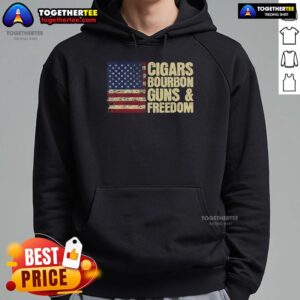 Alternative view of Official Cigars Bourbon Guns And Freedom American Flag T-Shirt