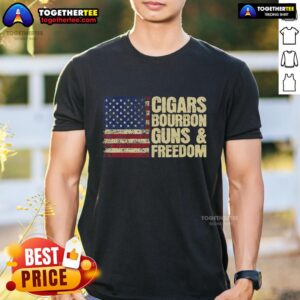 Official Cigars Bourbon Guns And Freedom American Flag T-Shirt