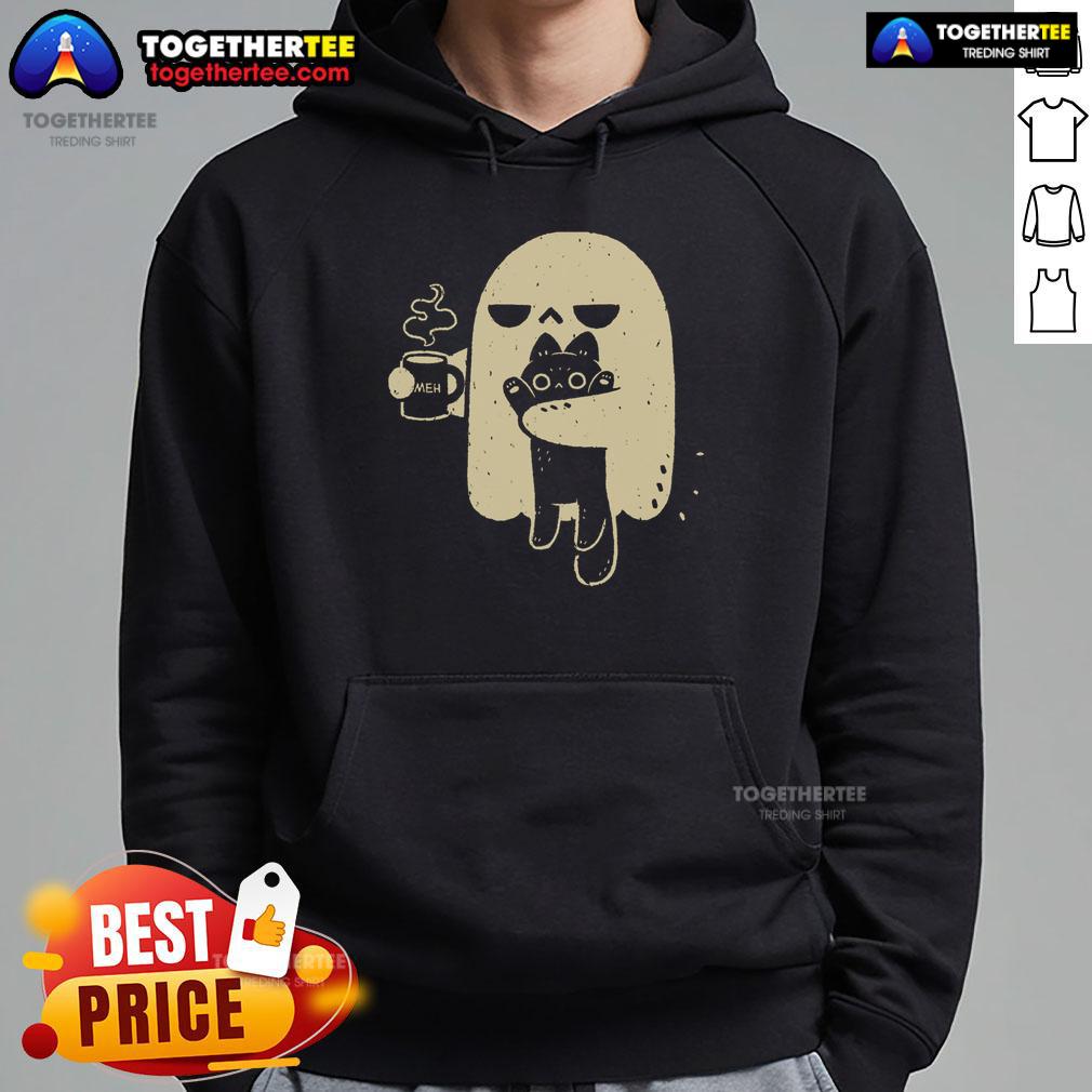 Good Ghost Meh Coffee Holding Cat T-Shirt - Image 2