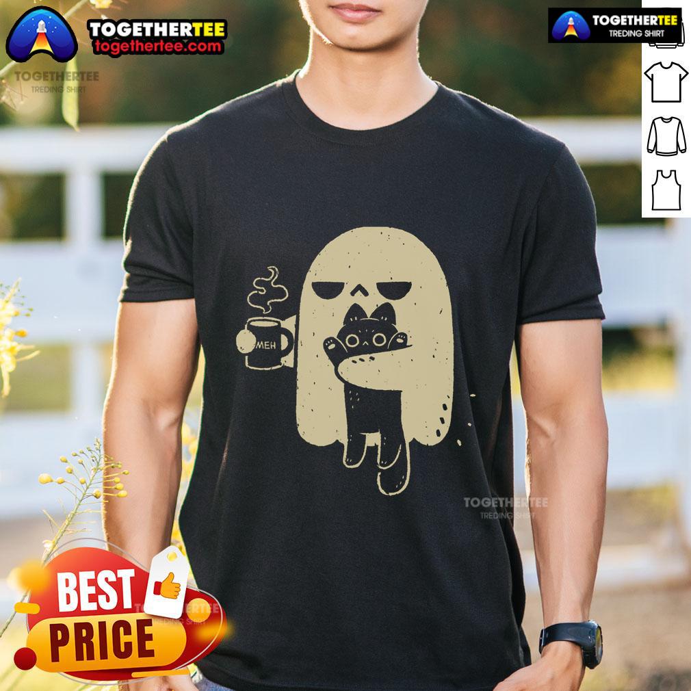 Good Ghost Meh Coffee Holding Cat T-Shirt