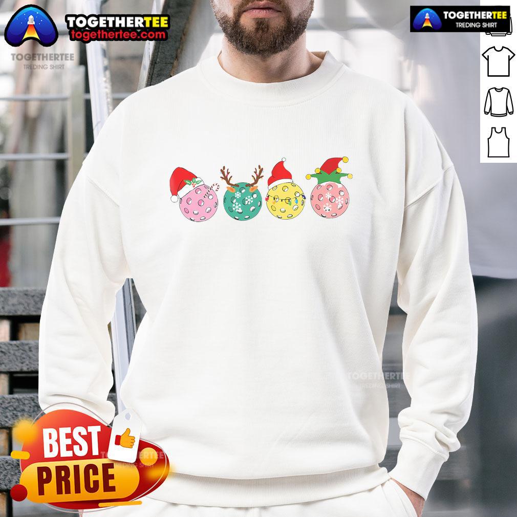 Premium Christmas Pickleball Player Xmas Lights Reindeer Elf T-Shirt - Image 5