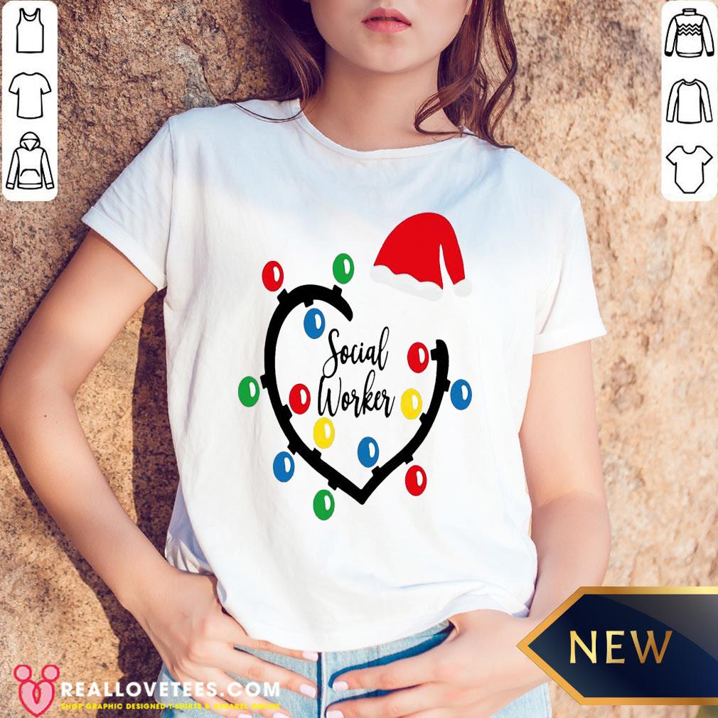 Nice Heart Santa Social Worker Light Merry Christmas Shirt - Image 5