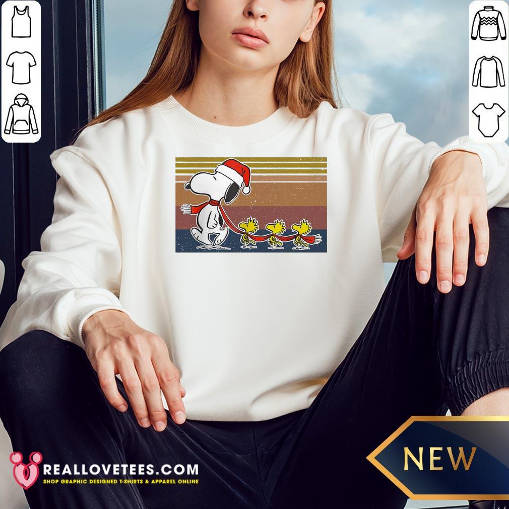 Official Snoopy And Woodstock Santa Vintage Christmas Shirt - Image 3