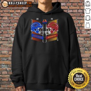 Alternative view of Original Boise State Broncos Vs Washington Huskies 2025 Bucked Up LA Bowl Head to Head Helmet T-Shirt