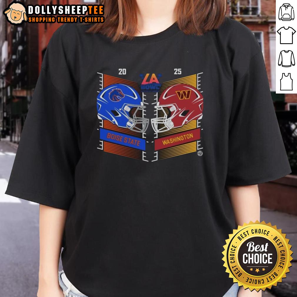 Original Boise State Broncos Vs Washington Huskies 2025 Bucked Up LA Bowl Head to Head Helmet T-Shirt - Image 3