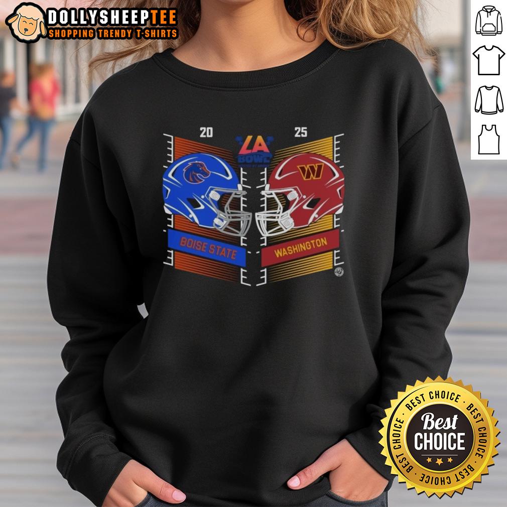 Original Boise State Broncos Vs Washington Huskies 2025 Bucked Up LA Bowl Head to Head Helmet T-Shirt - Image 5