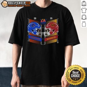 Original Boise State Broncos Vs Washington Huskies 2025 Bucked Up LA Bowl Head to Head Helmet T-Shirt