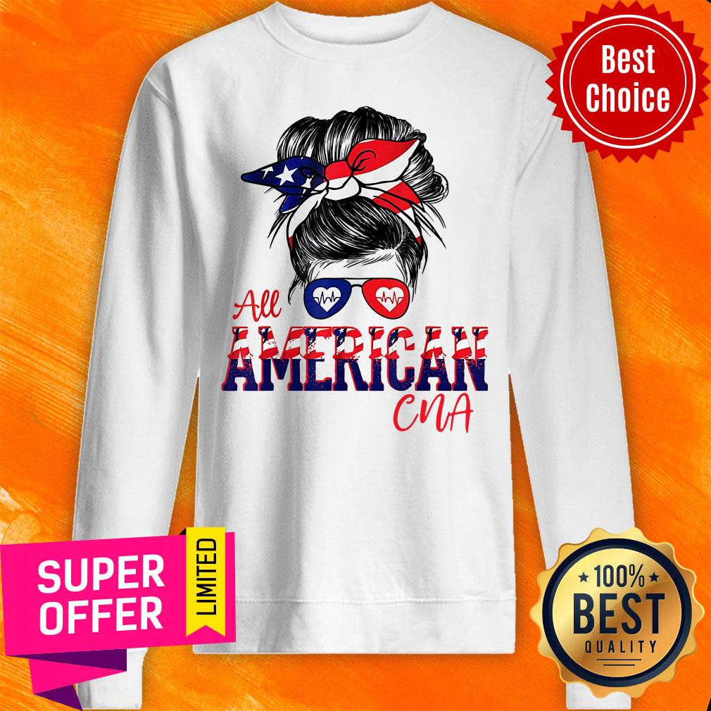 Messy Bun Girl American Flag CNA Glass Shirt - Image 4