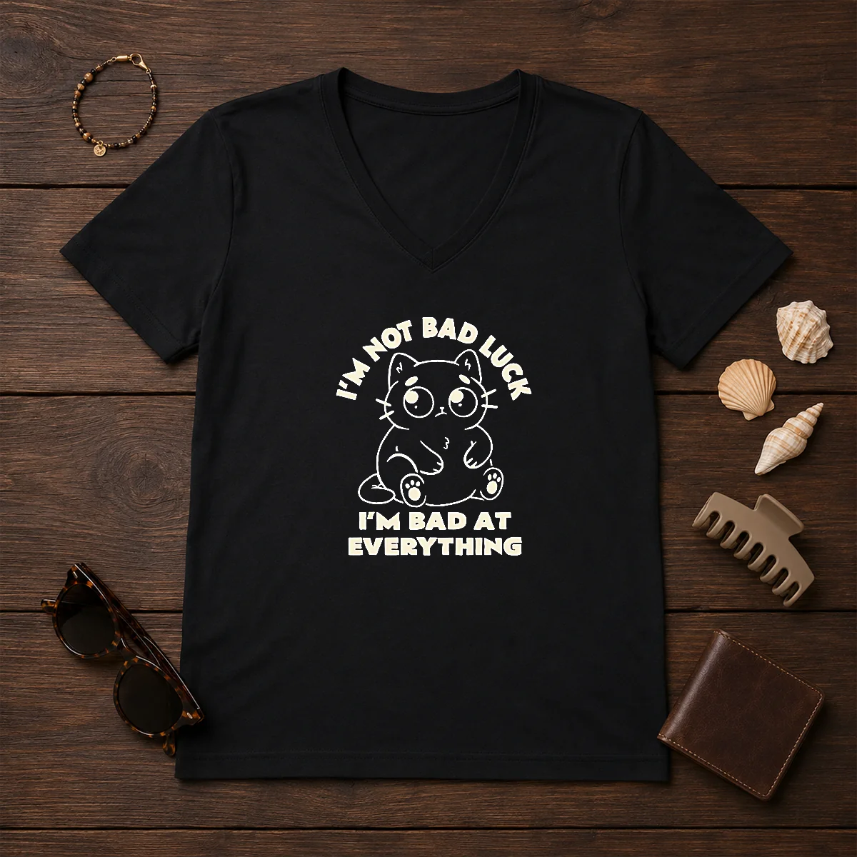 Official Black Cat I'M Not Bad Luck I'M Bad At Everything Shirt - Image 2