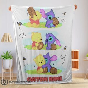 Perfect Cute Disney Winnie The Pooh And Stitch Fleece Blanket Customize Blanket