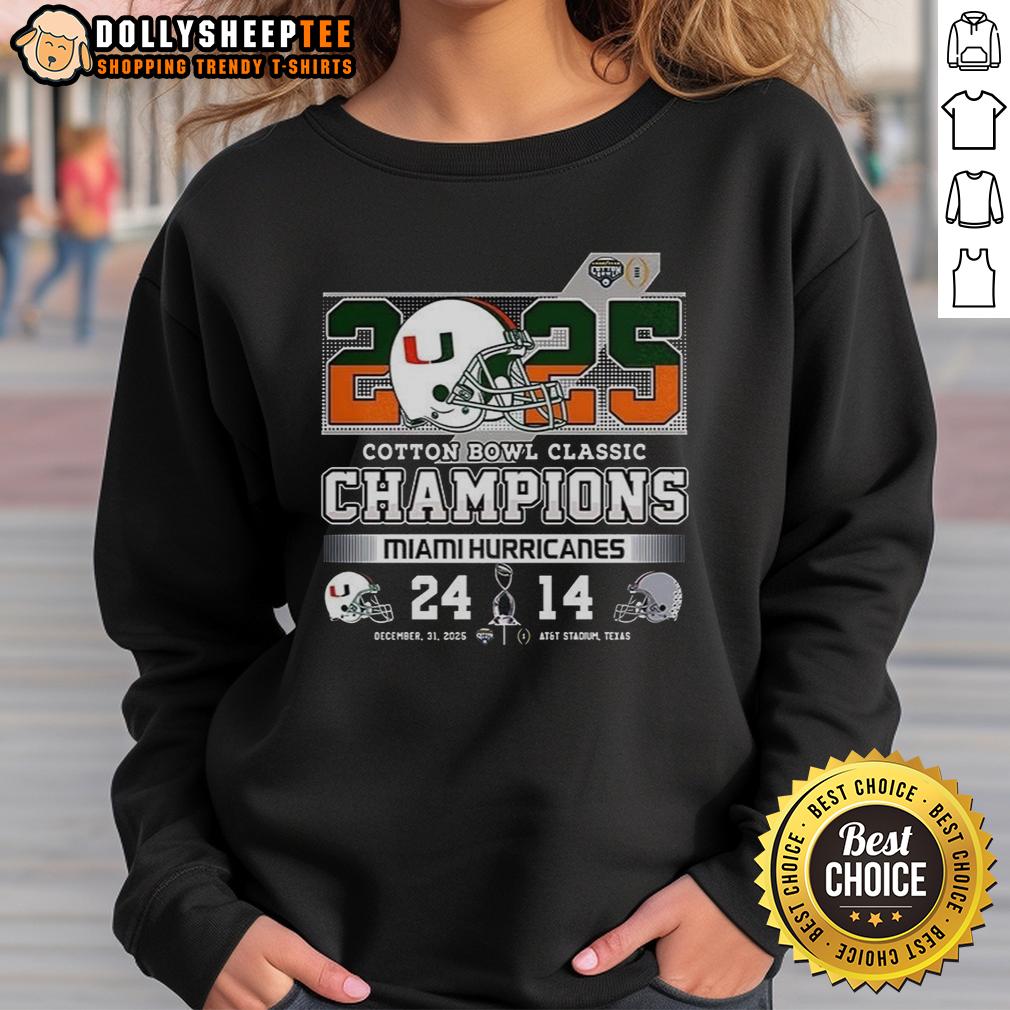 Top Miami Hurricanes Cotton Bowl Classic Champions 2025 Helmet T-Shirt - Image 5