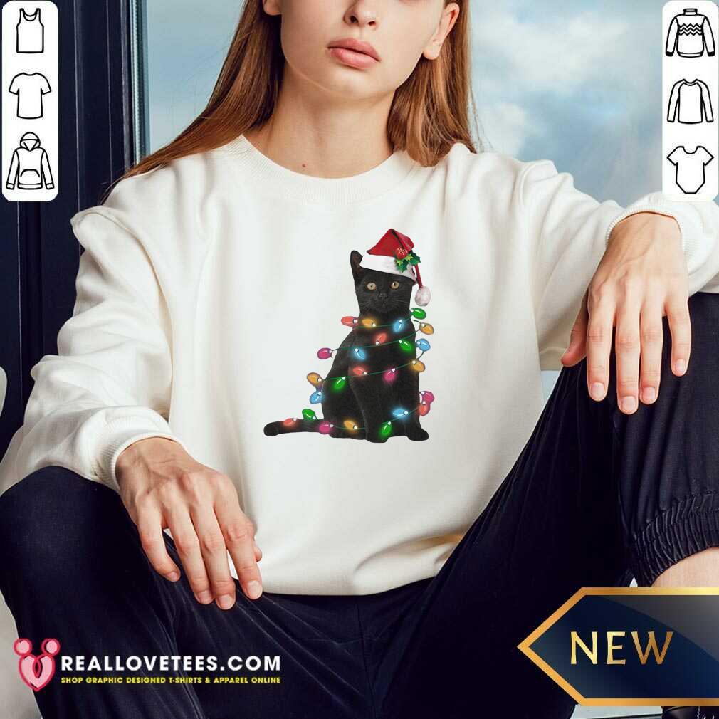 Perfect Black Cat Hat Santa Happy Light Christmas 2020 Shirt - Image 3