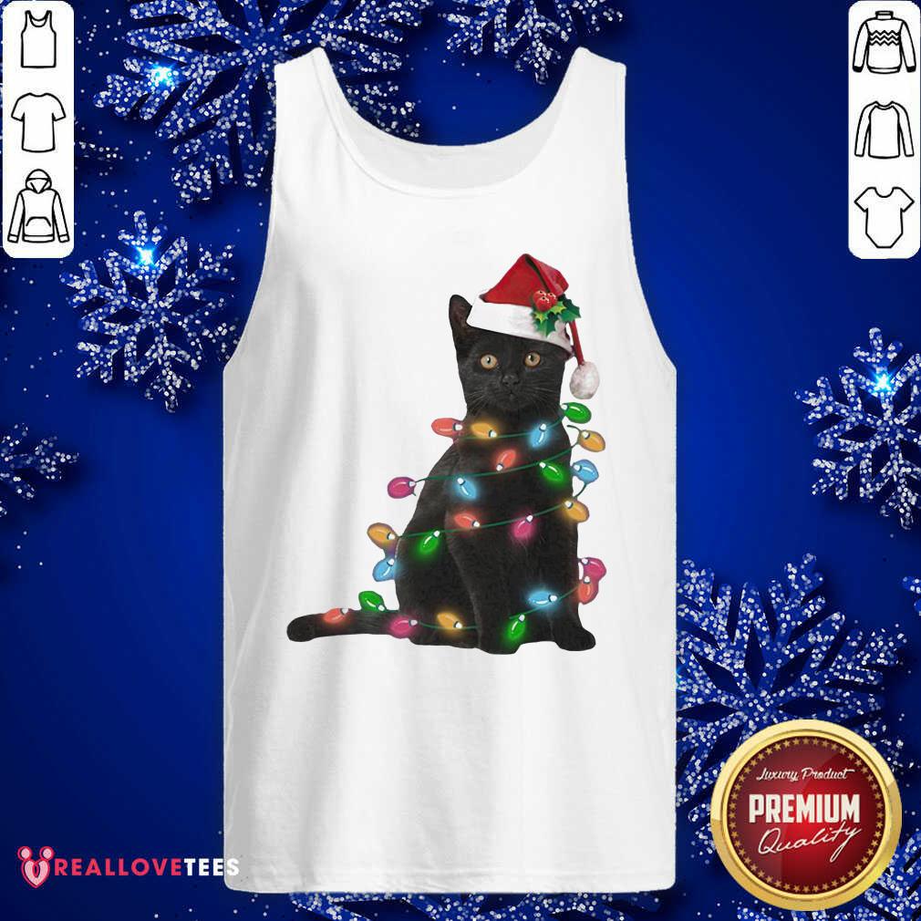 Perfect Black Cat Hat Santa Happy Light Christmas 2020 Shirt - Image 2