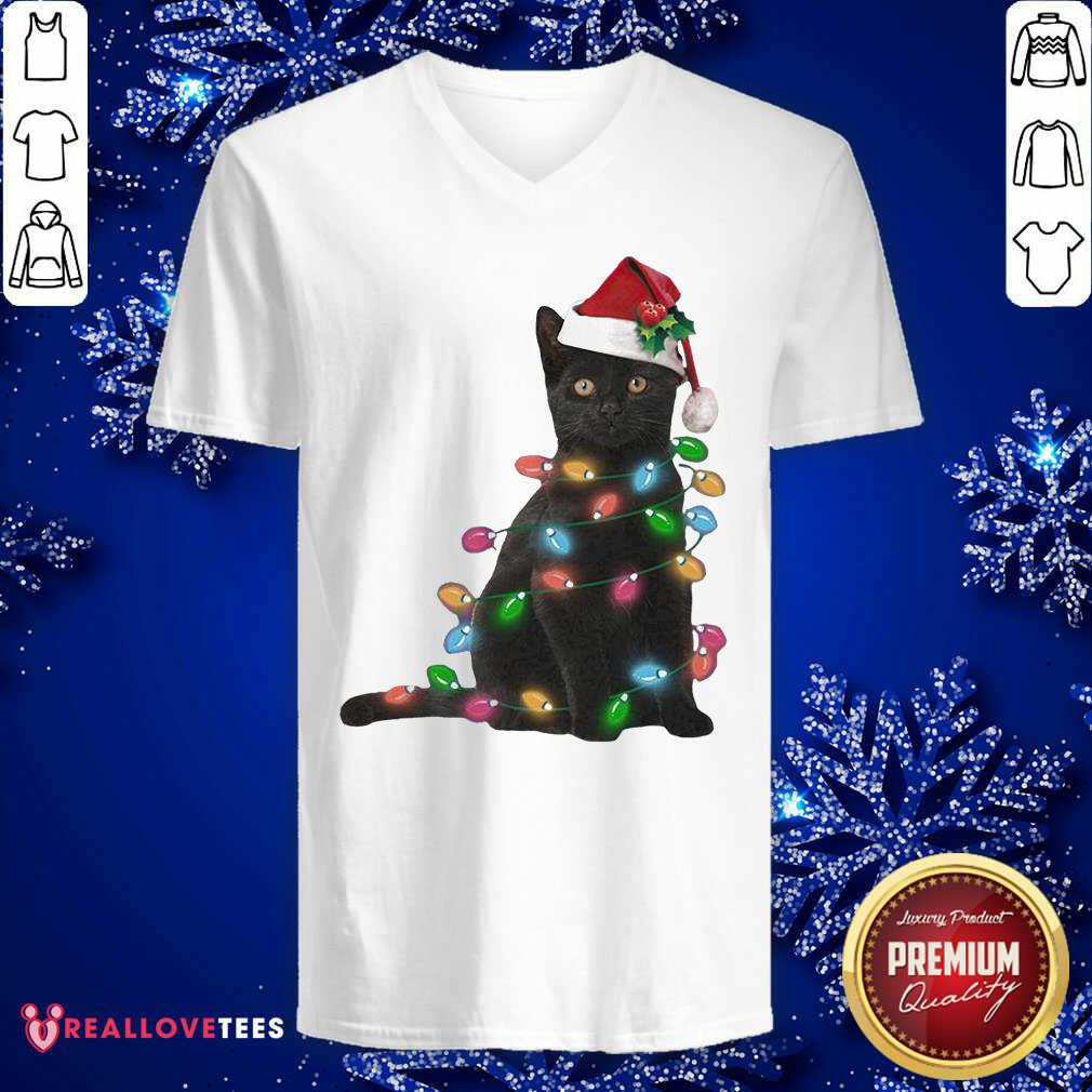Perfect Black Cat Hat Santa Happy Light Christmas 2020 Shirt - Image 5