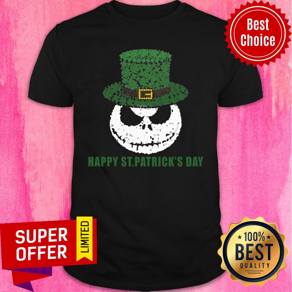 Skellington Head Irish Four-Leaf Clover Nightmare Before Christmas Happy St Patrick’s Day Shirt