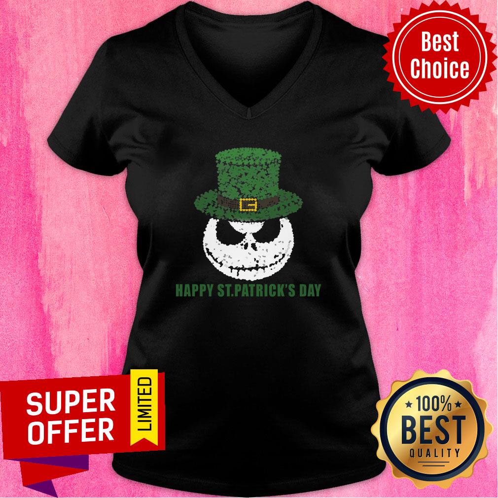 Skellington Head Irish Four-Leaf Clover Nightmare Before Christmas Happy St Patrick’s Day Shirt - Image 3