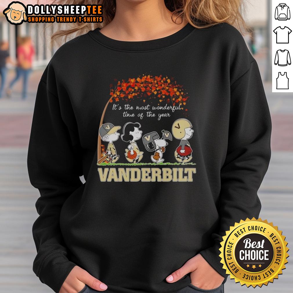 Nice Snoopy And Friends Vanderbilt It's The Most Wonderful Time Of The Year Autumn T-Shirt - Image 5
