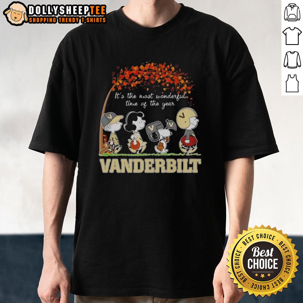 Nice Snoopy And Friends Vanderbilt It's The Most Wonderful Time Of The Year Autumn T-Shirt