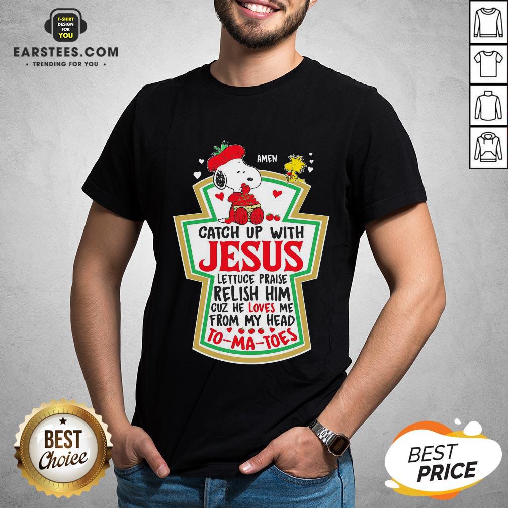 Official Snoopy And Woodstock Catch Up With Jesus Tomatoes Shirt
