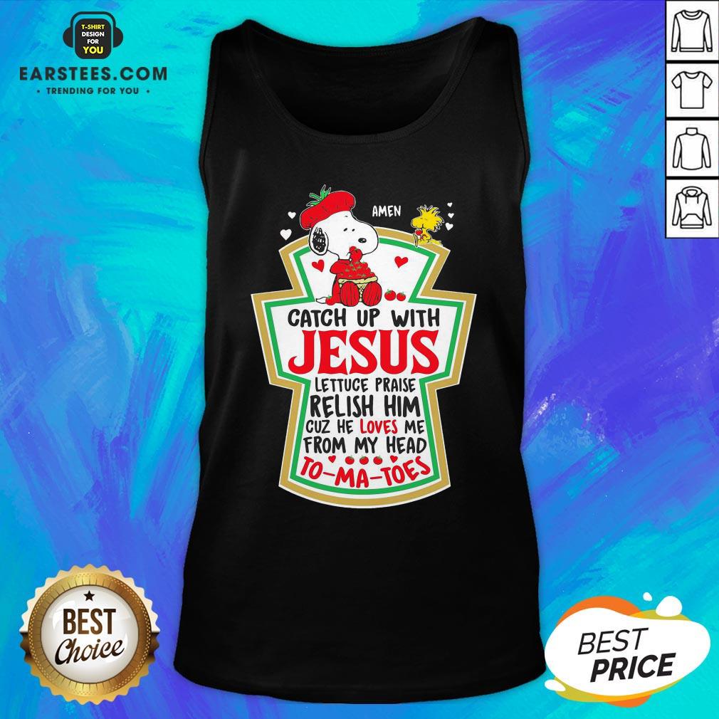 Official Snoopy And Woodstock Catch Up With Jesus Tomatoes Shirt - Image 5