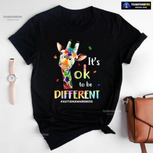 It’s Ok To Be Different #Autism Awareness Giraffe T-Shirt