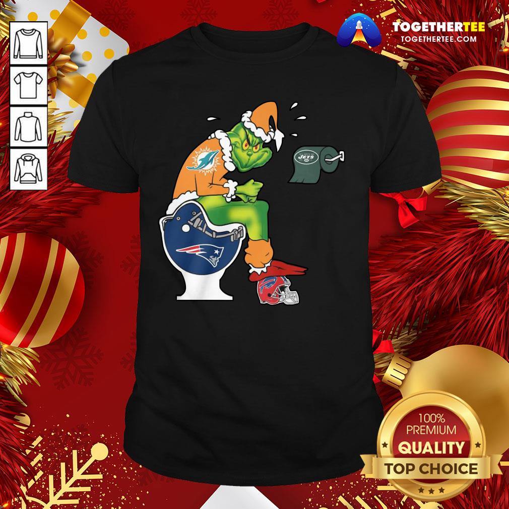 Top The Grinch Miami Dolphins Shit On Toilet New England Patriots And Other Teams Christmas Shirt