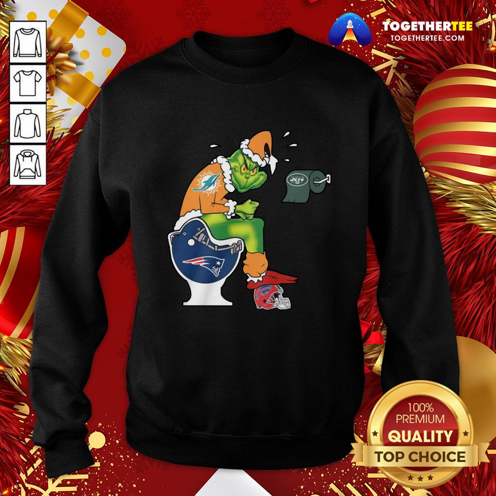 Top The Grinch Miami Dolphins Shit On Toilet New England Patriots And Other Teams Christmas Shirt - Image 4