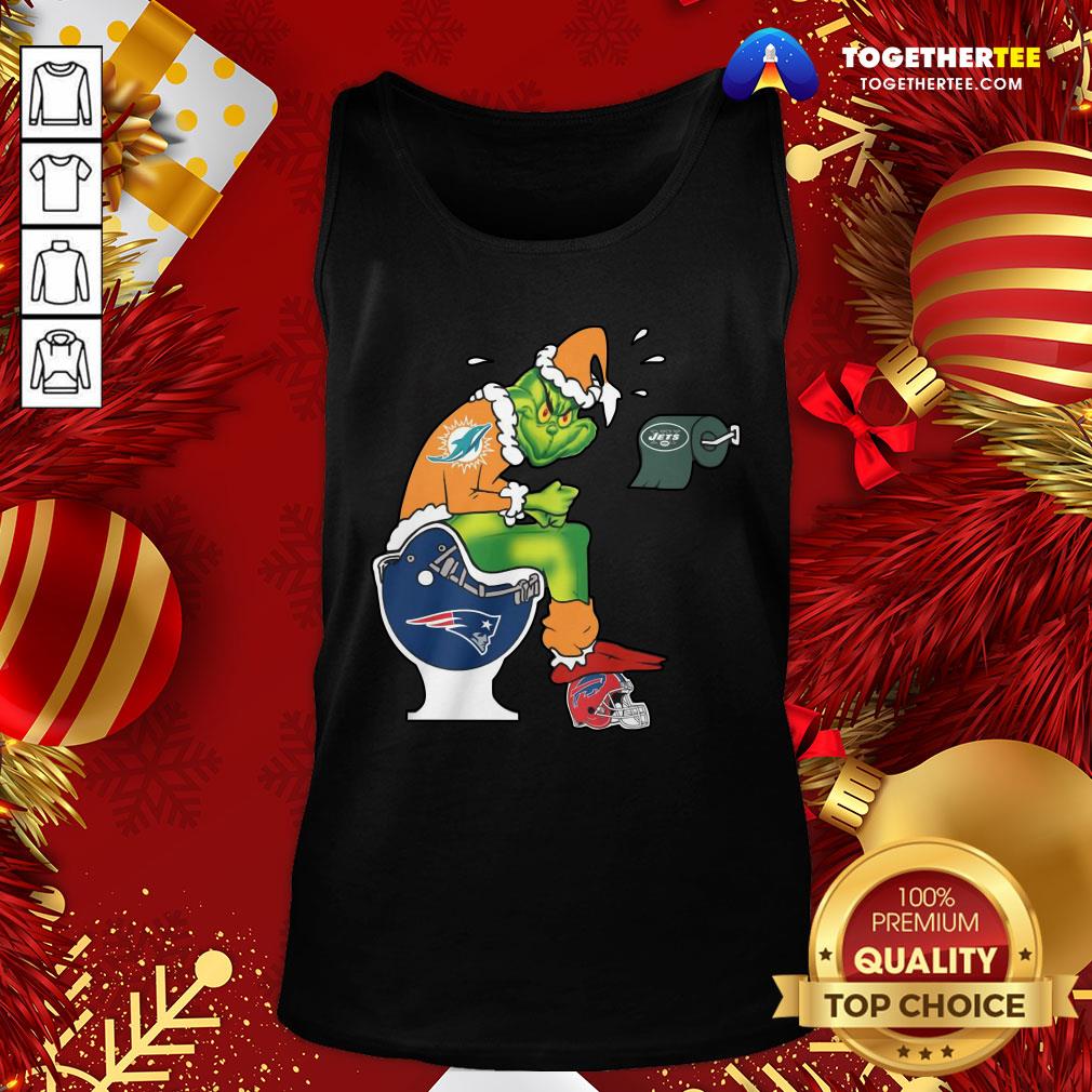 Top The Grinch Miami Dolphins Shit On Toilet New England Patriots And Other Teams Christmas Shirt - Image 3
