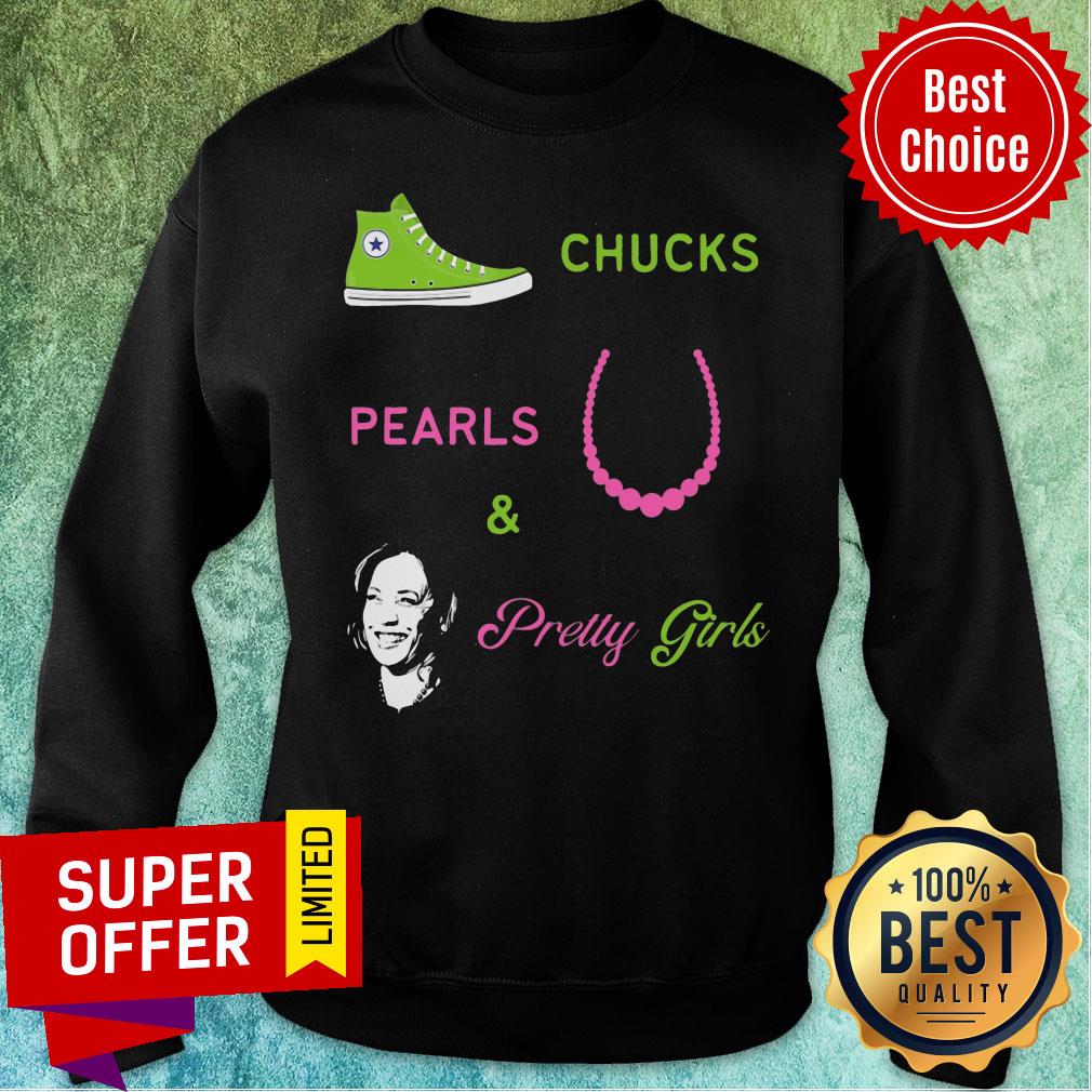 Funny Pretty Girls Chucks Sneaker Pearls Shirt - Image 4