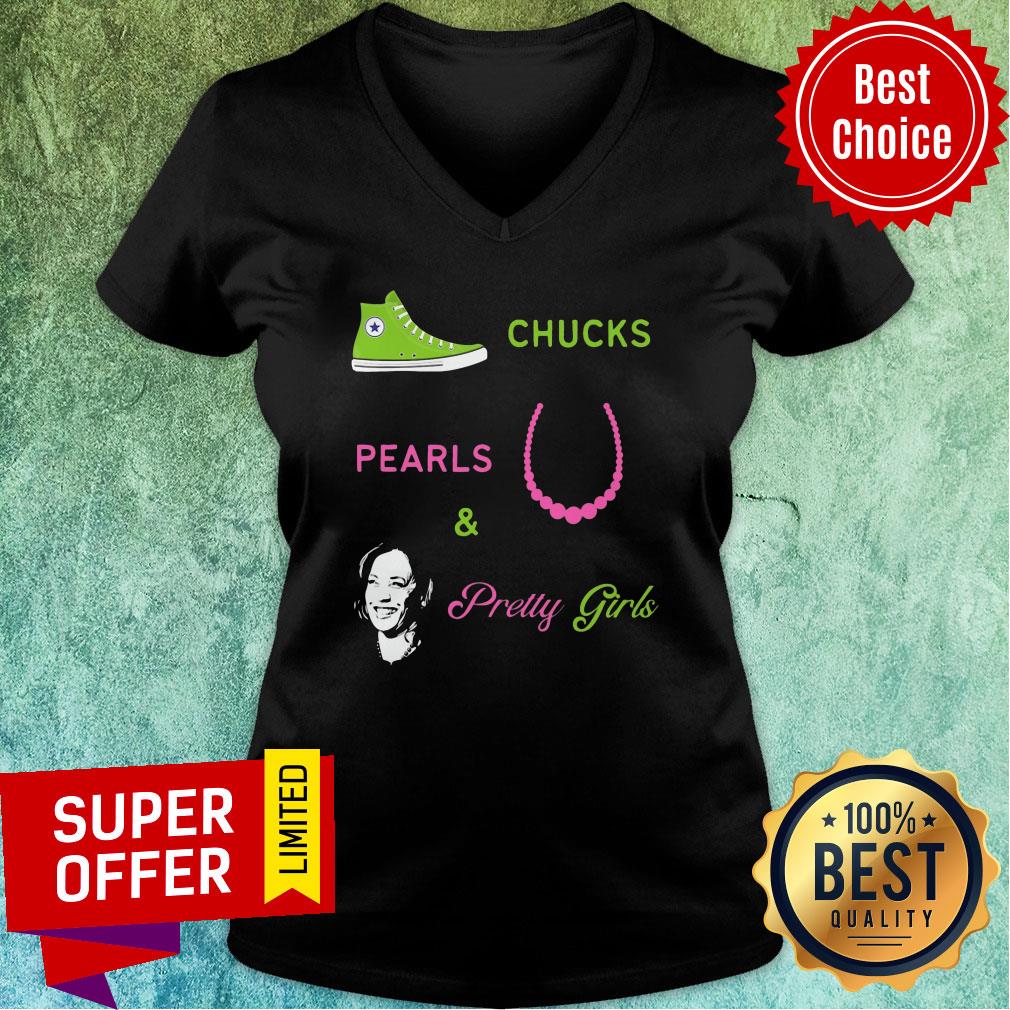 Funny Pretty Girls Chucks Sneaker Pearls Shirt - Image 2