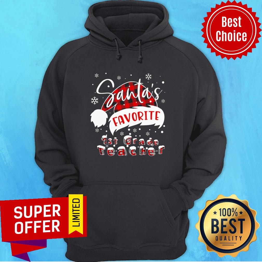 Nice Santa'S Favorite 1st Grade Teacher Christmas Shirt - Image 2