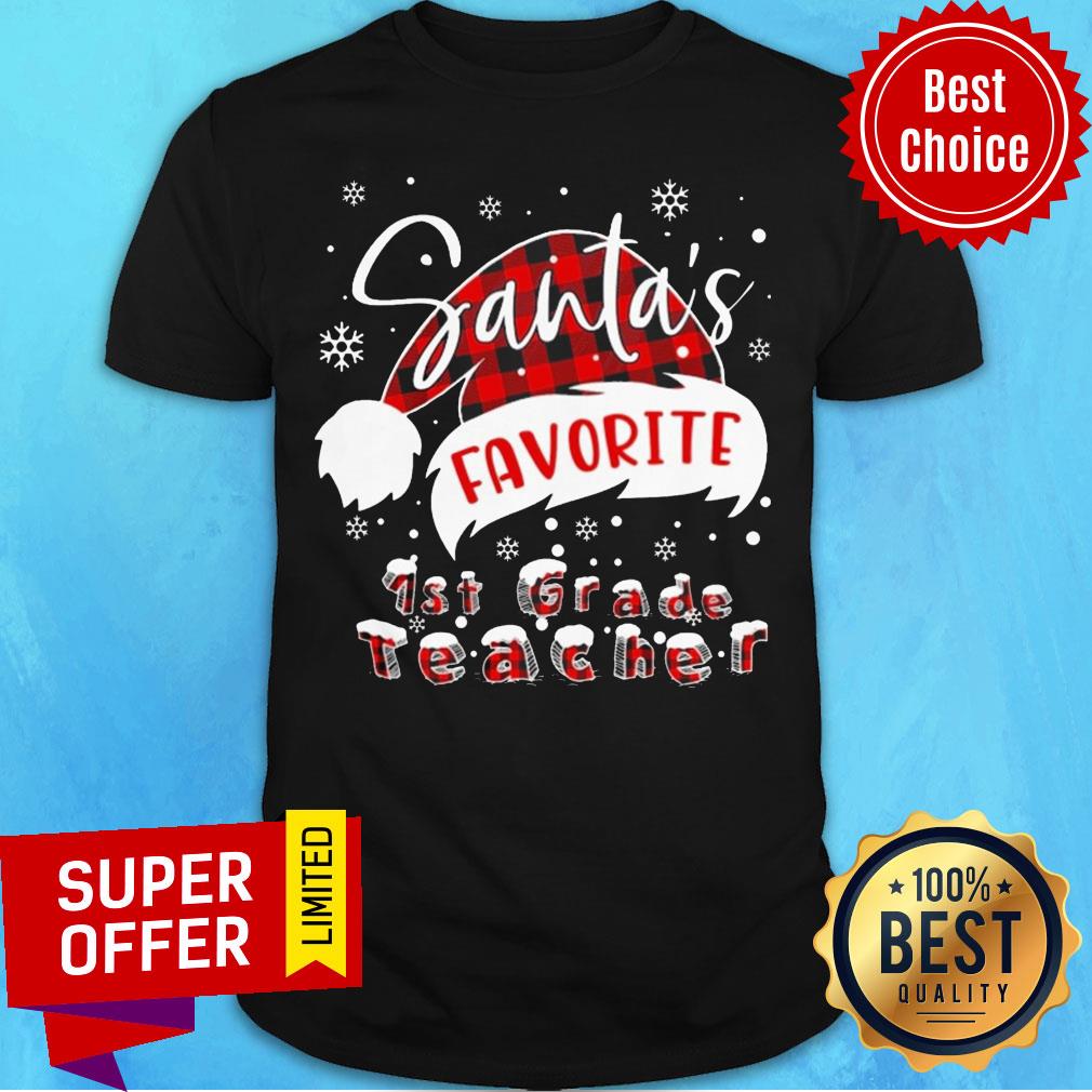 Nice Santa'S Favorite 1st Grade Teacher Christmas Shirt