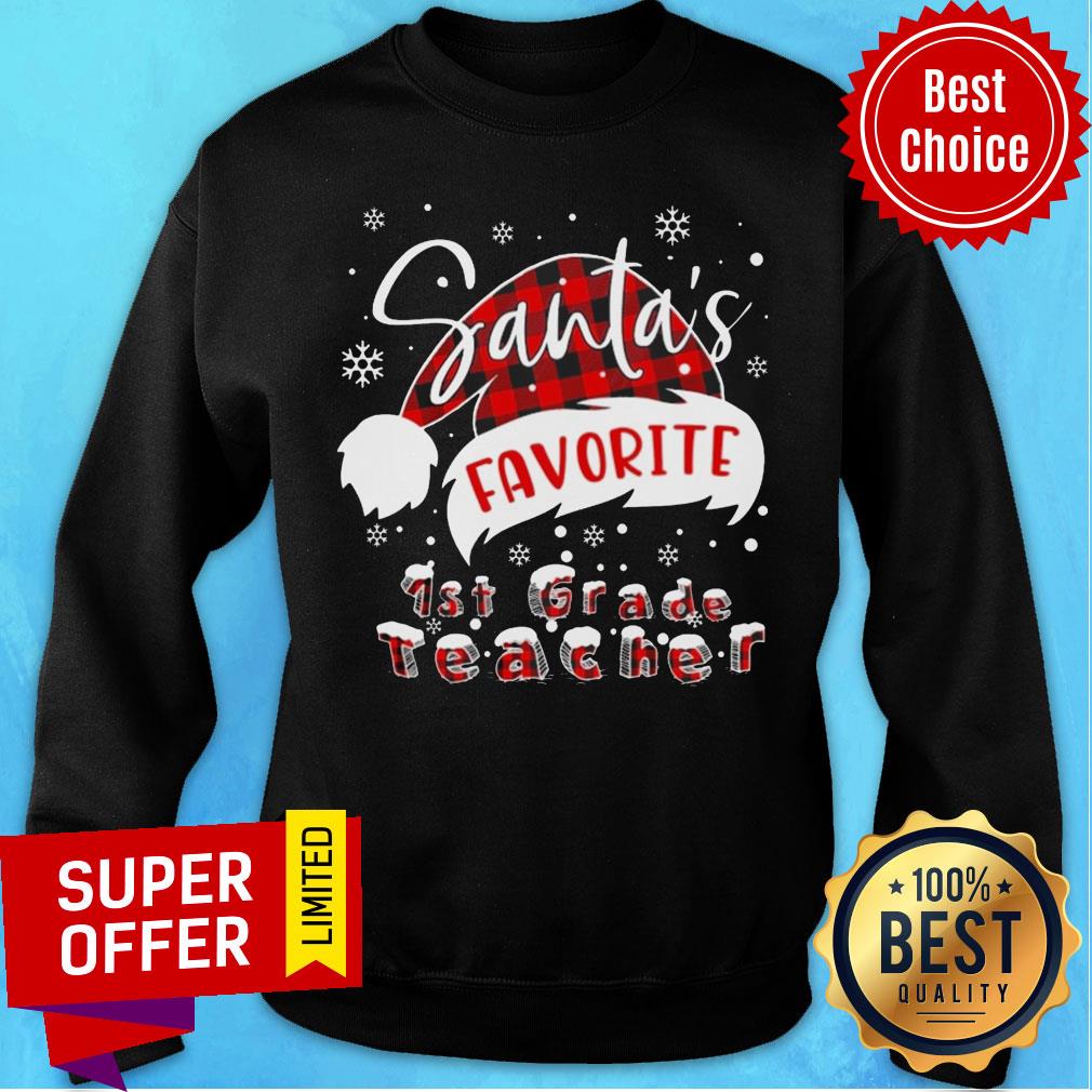 Nice Santa'S Favorite 1st Grade Teacher Christmas Shirt - Image 5