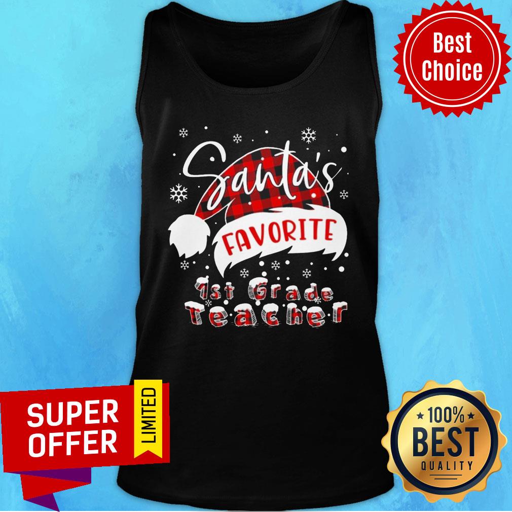 Nice Santa'S Favorite 1st Grade Teacher Christmas Shirt - Image 4