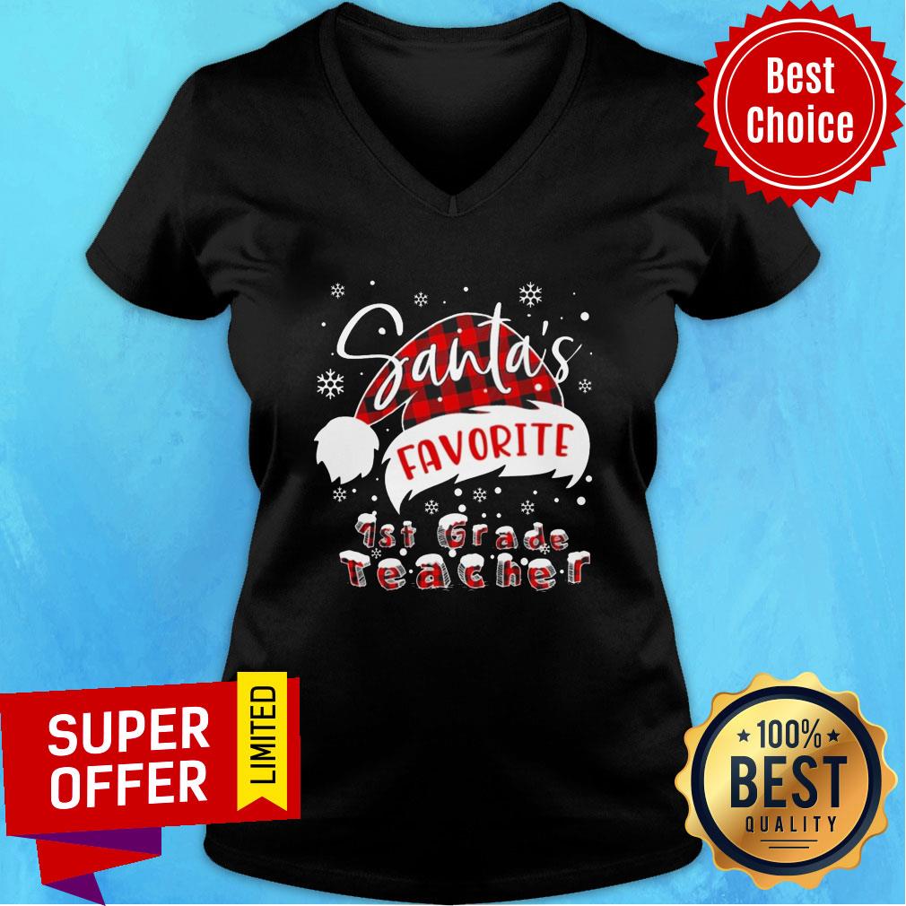 Nice Santa'S Favorite 1st Grade Teacher Christmas Shirt - Image 3