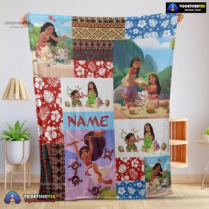Official Disney Cartoon Moana Family With Friends Blanket Fleece Customized Blanket
