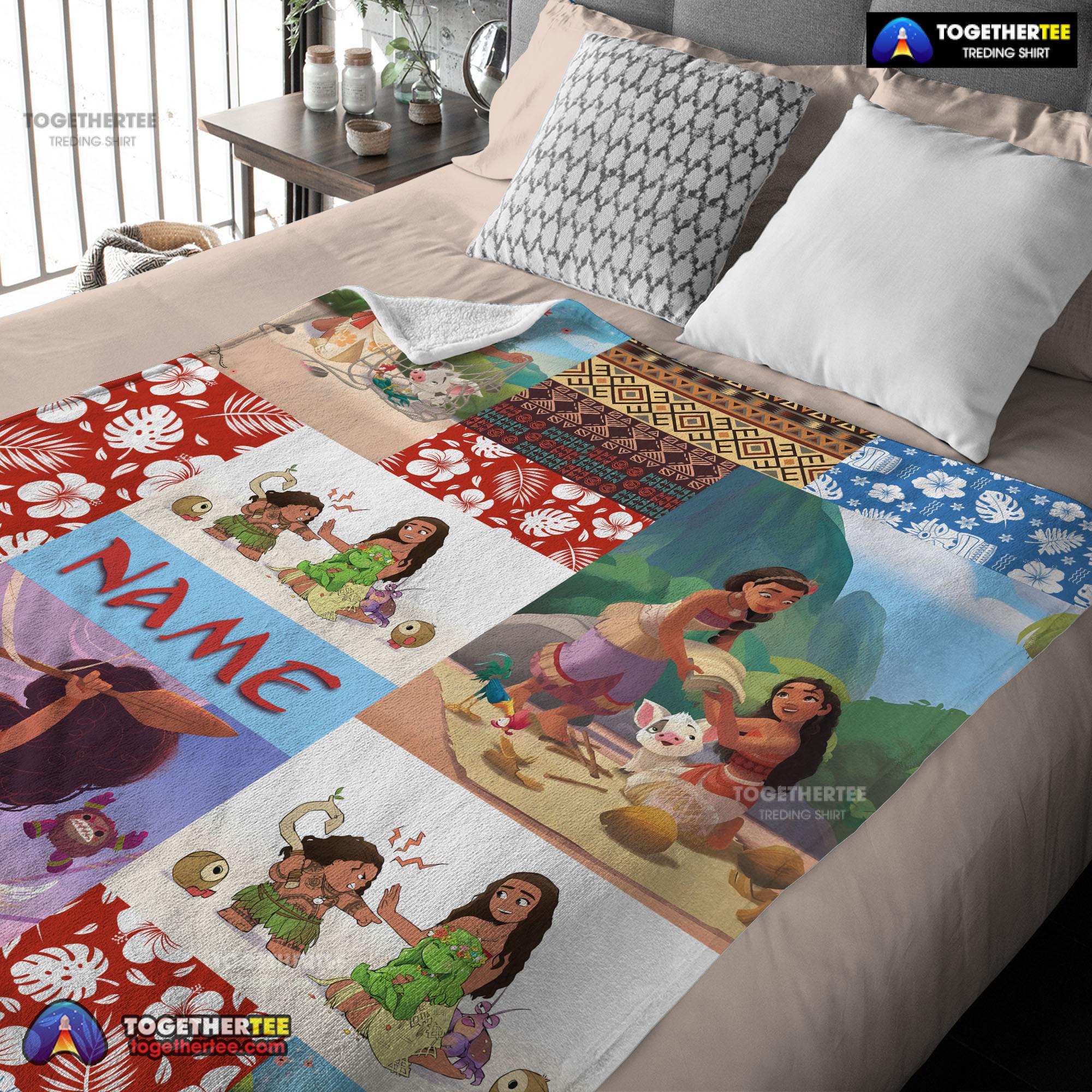 Official Disney Cartoon Moana Family With Friends Blanket Fleece Customized Blanket - Image 3